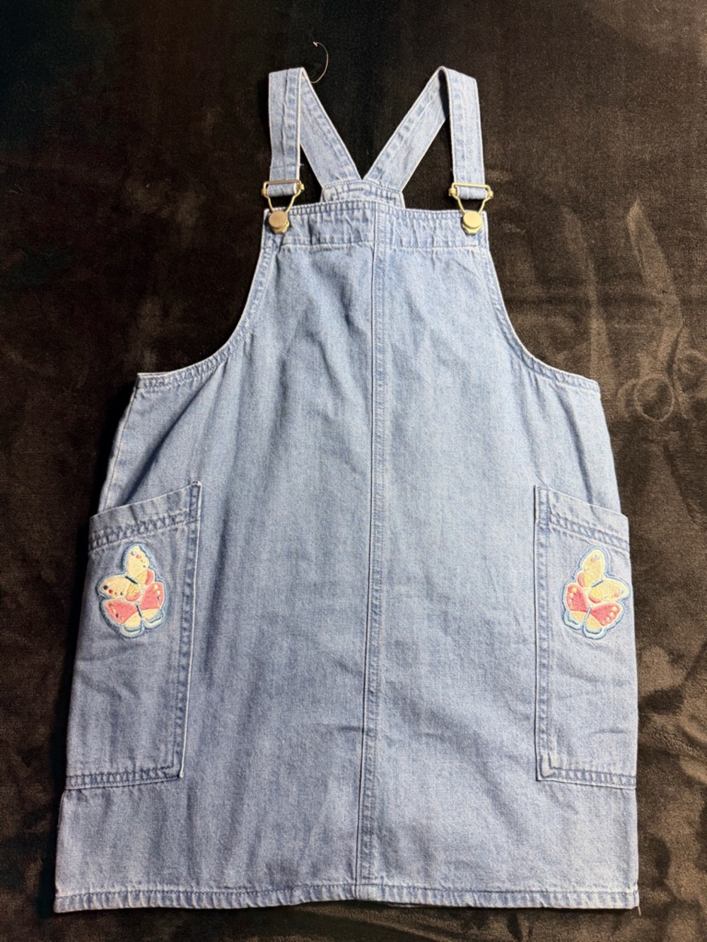365 Kids Denim Pinafore Jumper Dress Butterfly Embroidery Girls 7 90s Style EUC